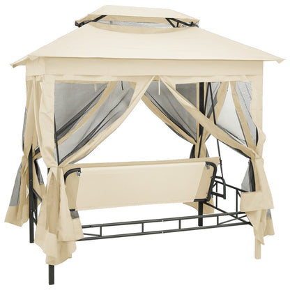 Gazebo Convertibile Panchina a Dondolo Bianco Crema - homemem39