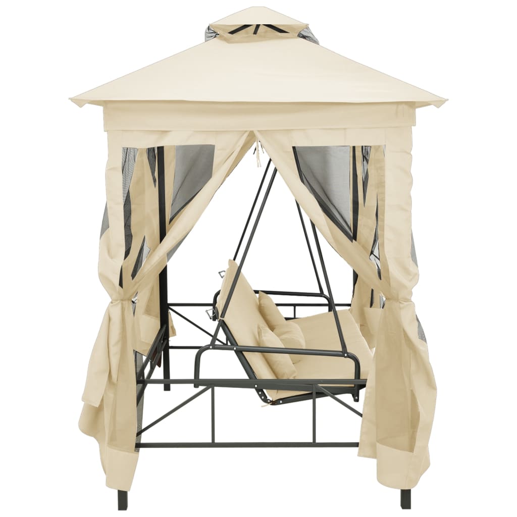 Gazebo Convertibile Panchina a Dondolo Bianco Crema - homemem39