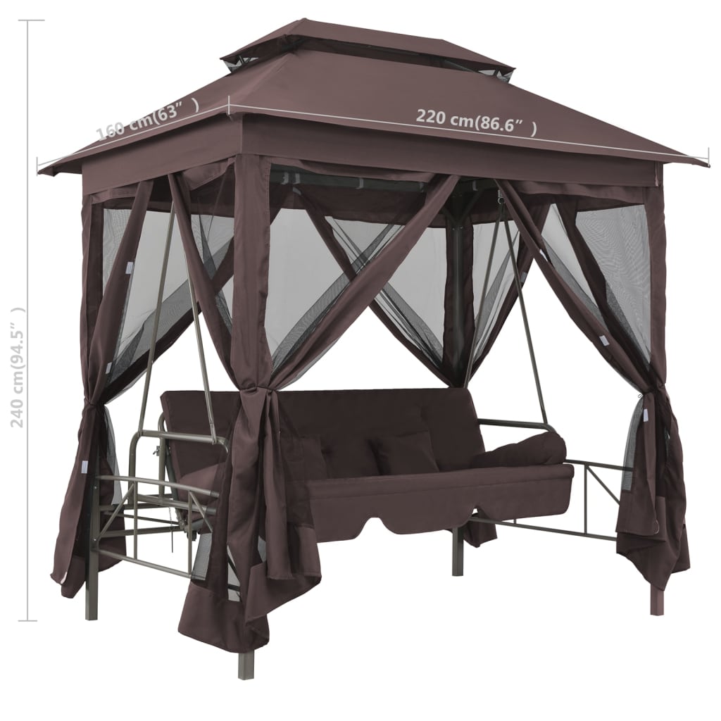 Gazebo Convertibile Panchina a Dondolo Caffè - homemem39