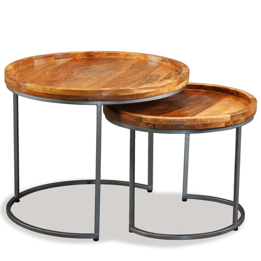 Set Tavolini da Salotto 2 pz in Legno Massello di Mango | homemem39