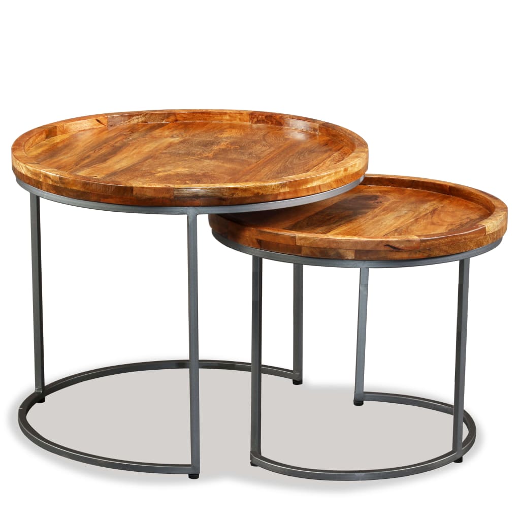 Set Tavolini da Salotto 2 pz in Legno Massello di Mango | homemem39