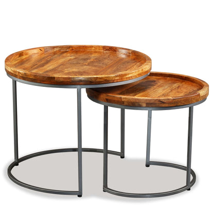 Set Tavolini da Salotto 2 pz in Legno Massello di Mango | homemem39