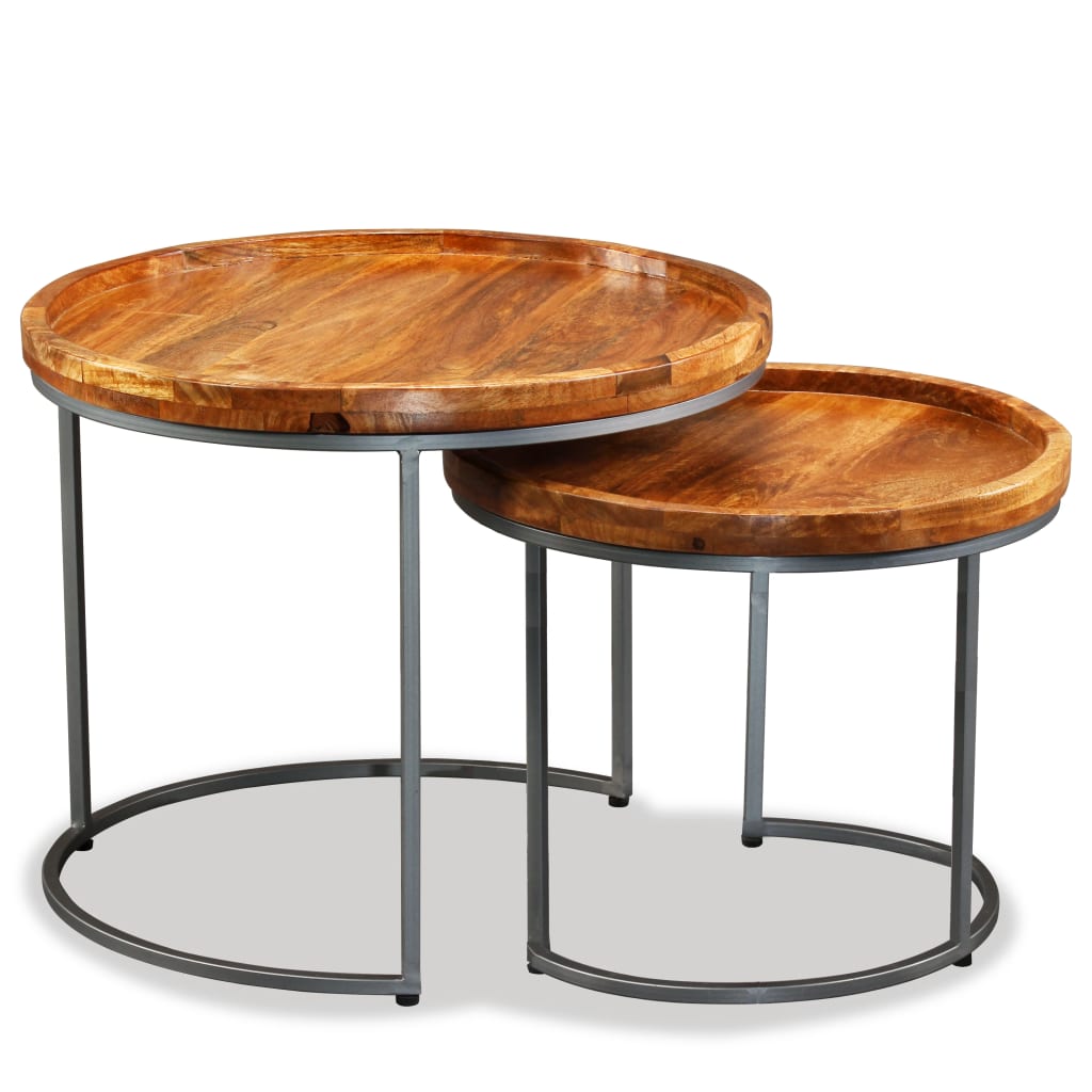 Set Tavolini da Salotto 2 pz in Legno Massello di Mango | homemem39