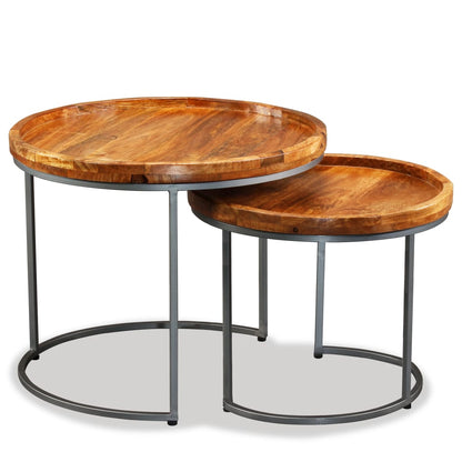 Set Tavolini da Salotto 2 pz in Legno Massello di Mango | homemem39
