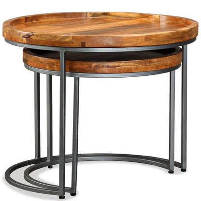 Set Tavolini da Salotto 2 pz in Legno Massello di Mango | homemem39