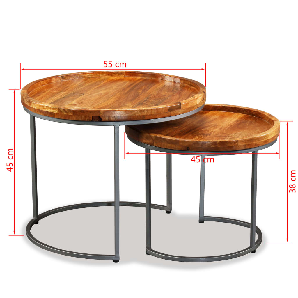 Set Tavolini da Salotto 2 pz in Legno Massello di Mango | homemem39