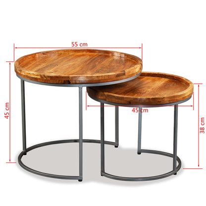 Set Tavolini da Salotto 2 pz in Legno Massello di Mango | homemem39