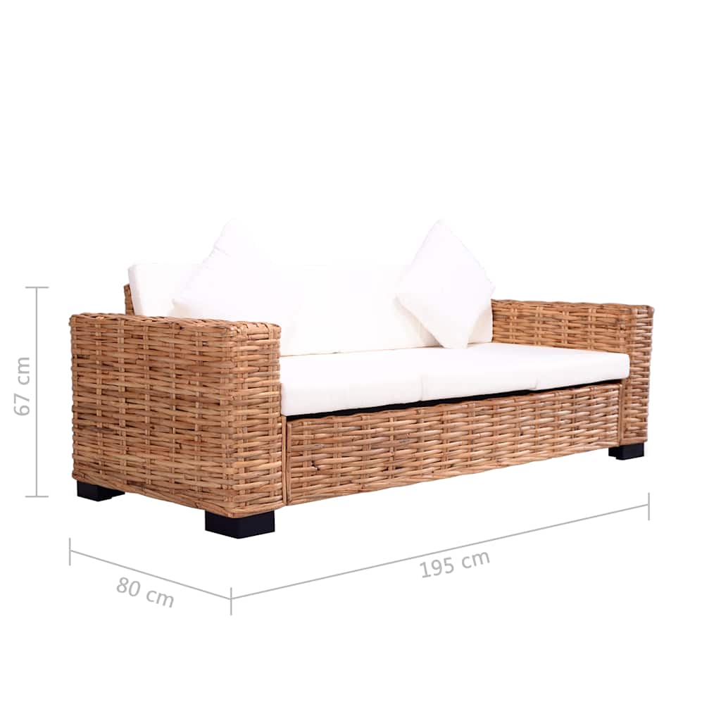 Divano a 3 Posti in Rattan Naturale | homemem39