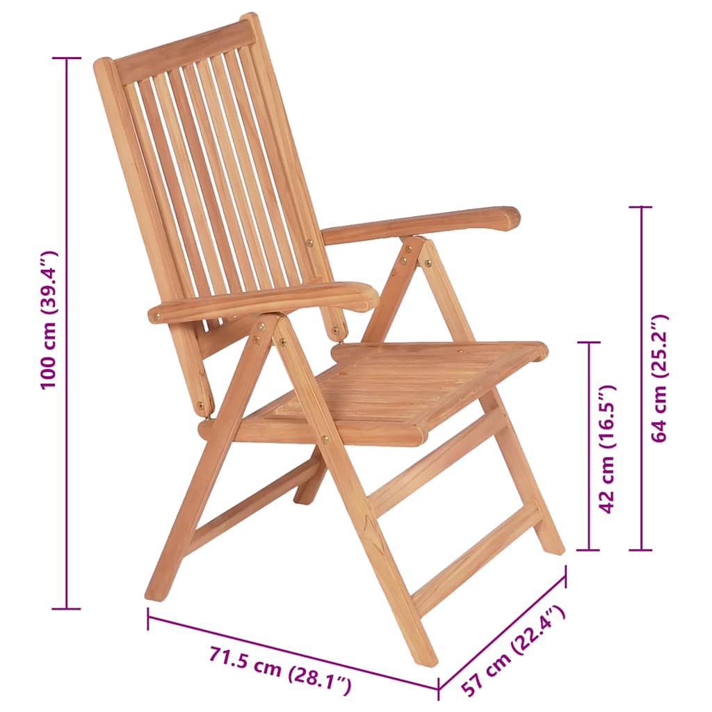 Sedie Reclinabili Pieghevoli 2 pz in Legno Massello di Teak