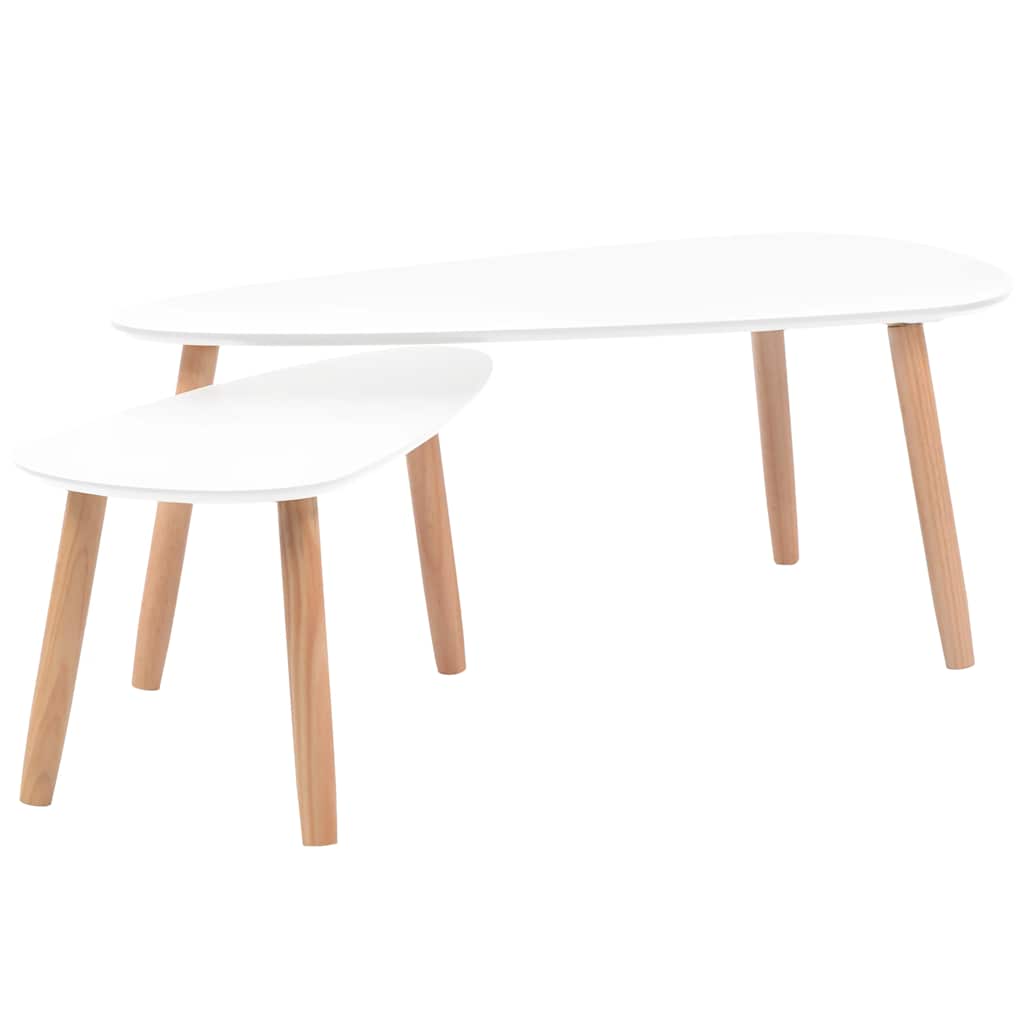 Set Tavolini Salotto 2pz in Legno Massello Massello Pino Bianco | homemem39