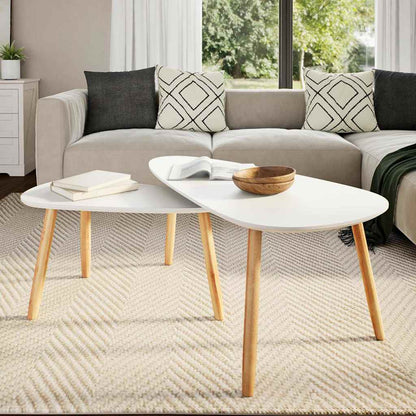 Set Tavolini Salotto 2pz in Legno Massello Massello Pino Bianco | homemem39