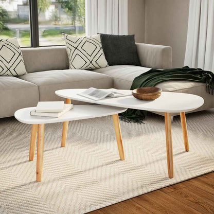 Set Tavolini Salotto 2pz in Legno Massello Massello Pino Bianco | homemem39