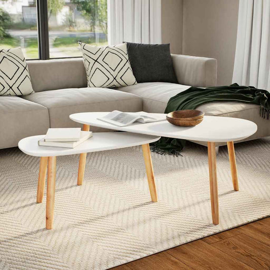 Set Tavolini Salotto 2pz in Legno Massello Massello Pino Bianco | homemem39