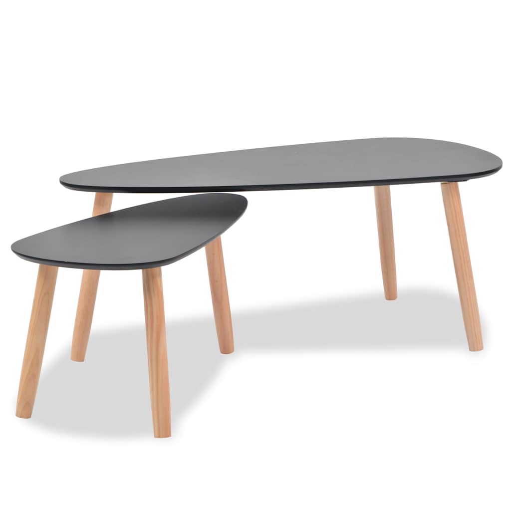 Set Tavolini Salotto 2pz in Legno Massello Massello Pino Nero | homemem39