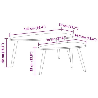 Set Tavolini Salotto 2pz Legno Massello Massello Pino Marrone | homemem39