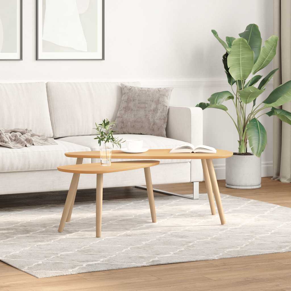 Set Tavolini Salotto 2pz Legno Massello Massello Pino Marrone | homemem39