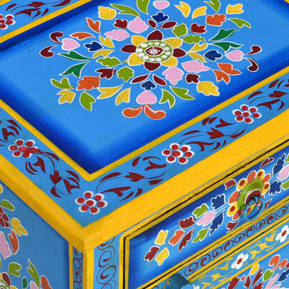 Comodino in Legno Massello di Mango Turchese Dipinto a Mano