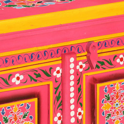 Credenza in Legno Massello di Mango Rosa Dipinta a Mano