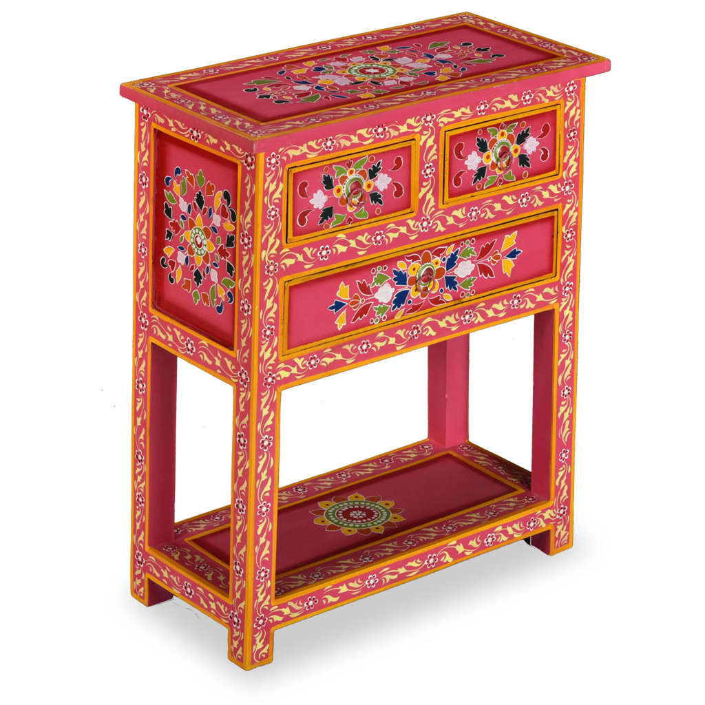 Credenza con Cassetti in Massello di Mango Rosa Dipinta a Mano