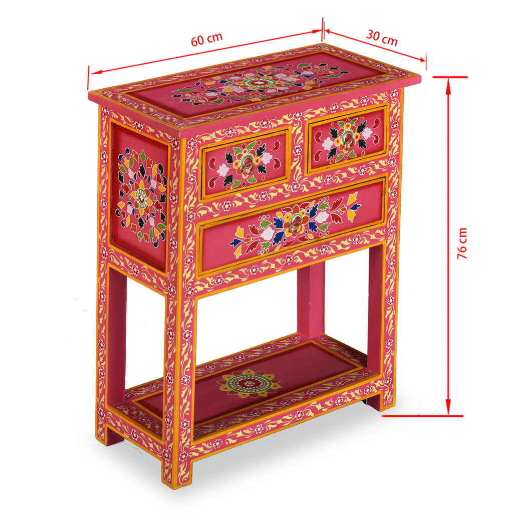 Credenza con Cassetti in Massello di Mango Rosa Dipinta a Mano