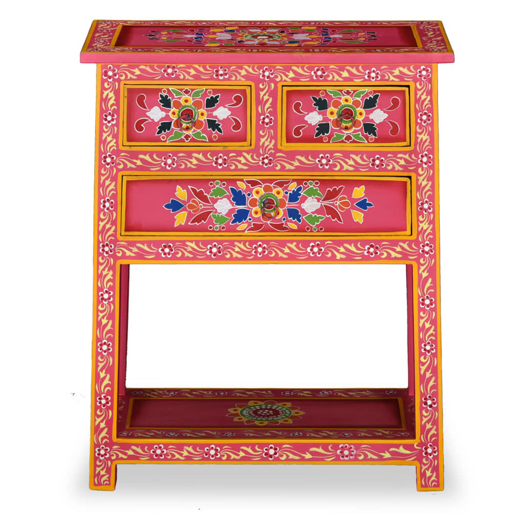 Credenza con Cassetti in Massello di Mango Rosa Dipinta a Mano