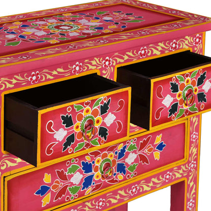 Credenza con Cassetti in Massello di Mango Rosa Dipinta a Mano