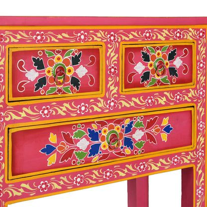 Credenza con Cassetti in Massello di Mango Rosa Dipinta a Mano