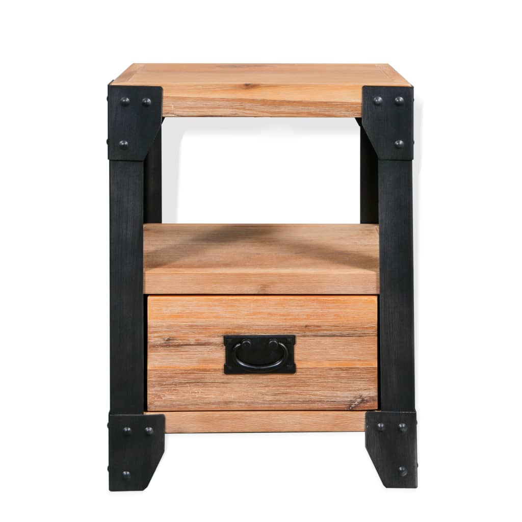 Comodino in Massello di Acacia e Acciaio 40x30x54 cm | homemem39