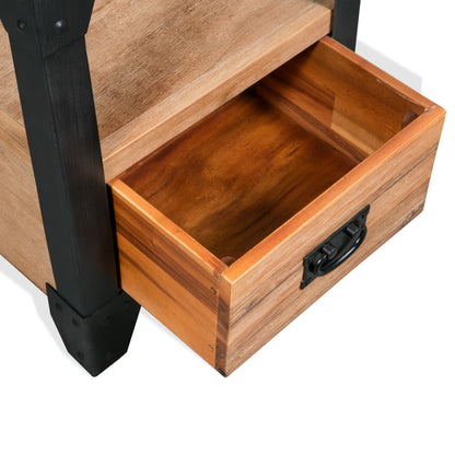 Comodino in Massello di Acacia e Acciaio 40x30x54 cm | homemem39