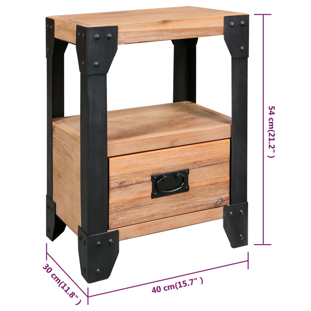 Comodino in Massello di Acacia e Acciaio 40x30x54 cm | homemem39