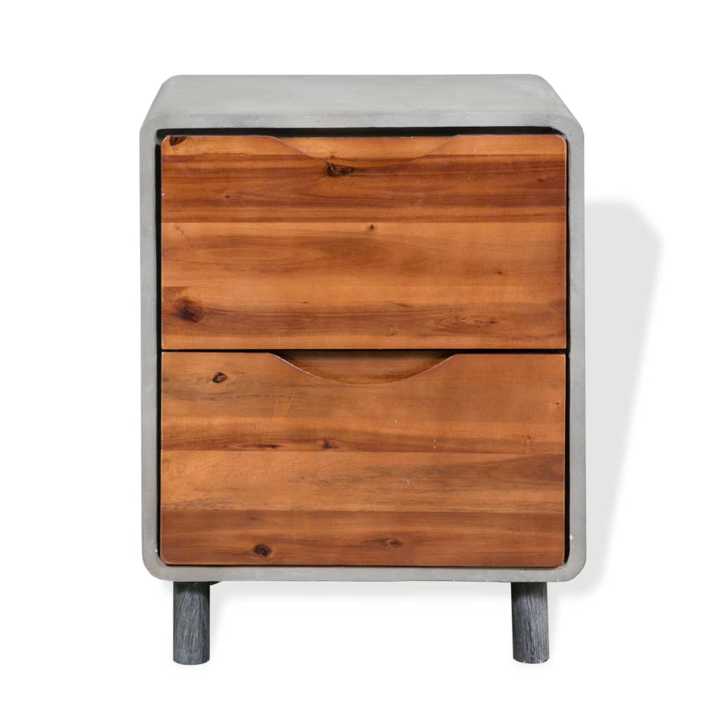 Comodino in Cemento e Massello di Acacia 40x30x50 cm | homemem39