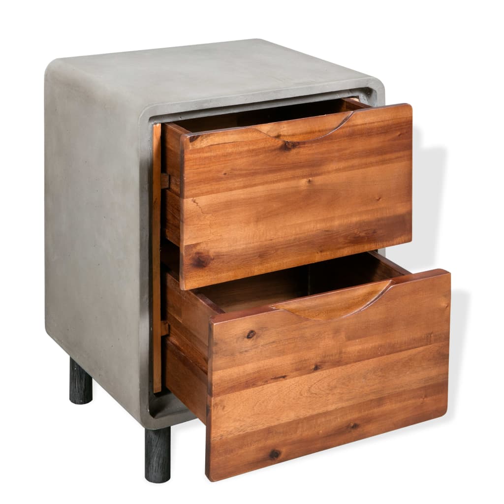 Comodino in Cemento e Massello di Acacia 40x30x50 cm | homemem39