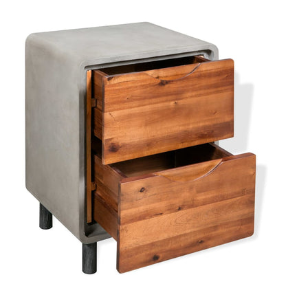 Comodino in Cemento e Massello di Acacia 40x30x50 cm | homemem39