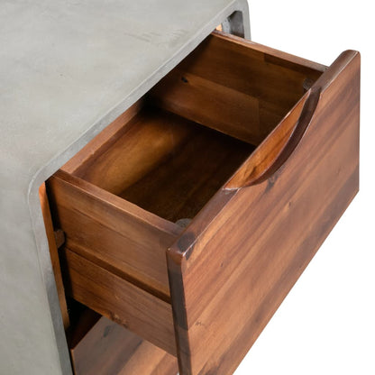 Comodino in Cemento e Massello di Acacia 40x30x50 cm | homemem39