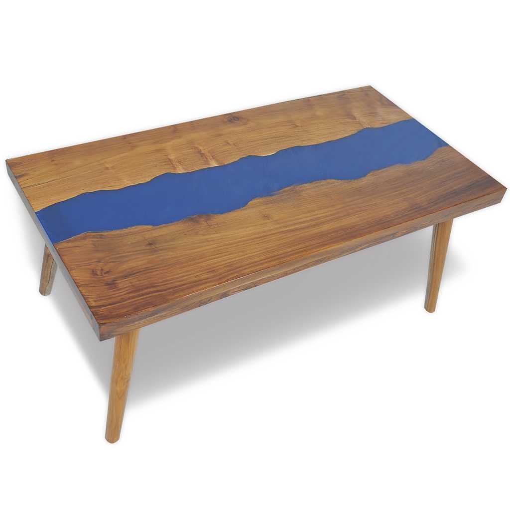 Tavolino da Salotto in Legno di Teak e Resina 100x50x40 cm | homemem39