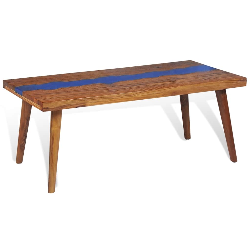 Tavolino da Salotto in Legno di Teak e Resina 100x50x40 cm | homemem39