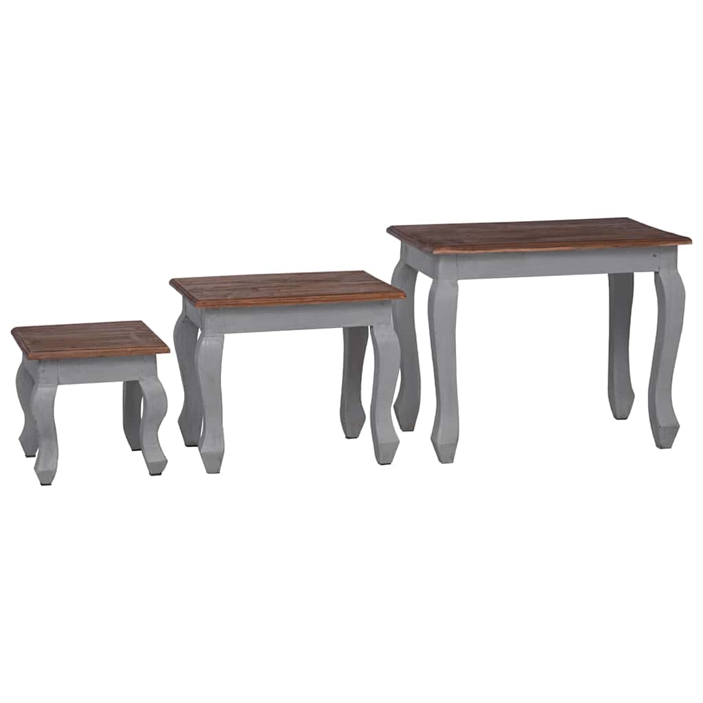 Set Tavolini a Incastro 3 pz in Legno Massello di Mogano