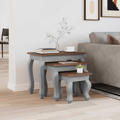 Set Tavolini a Incastro 3 pz in Legno Massello di Mogano | homemem39