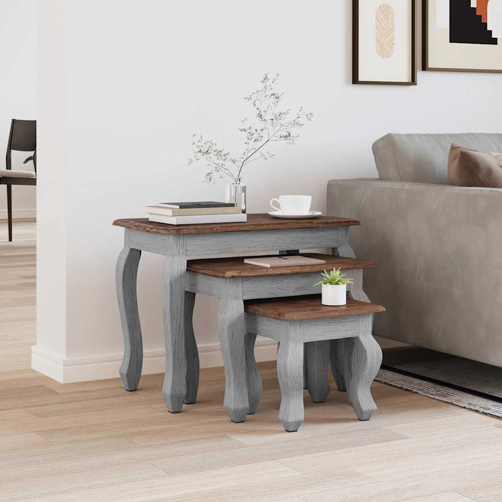 Set Tavolini a Incastro 3 pz in Legno Massello di Mogano