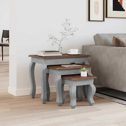 Set Tavolini a Incastro 3 pz in Legno Massello di Mogano