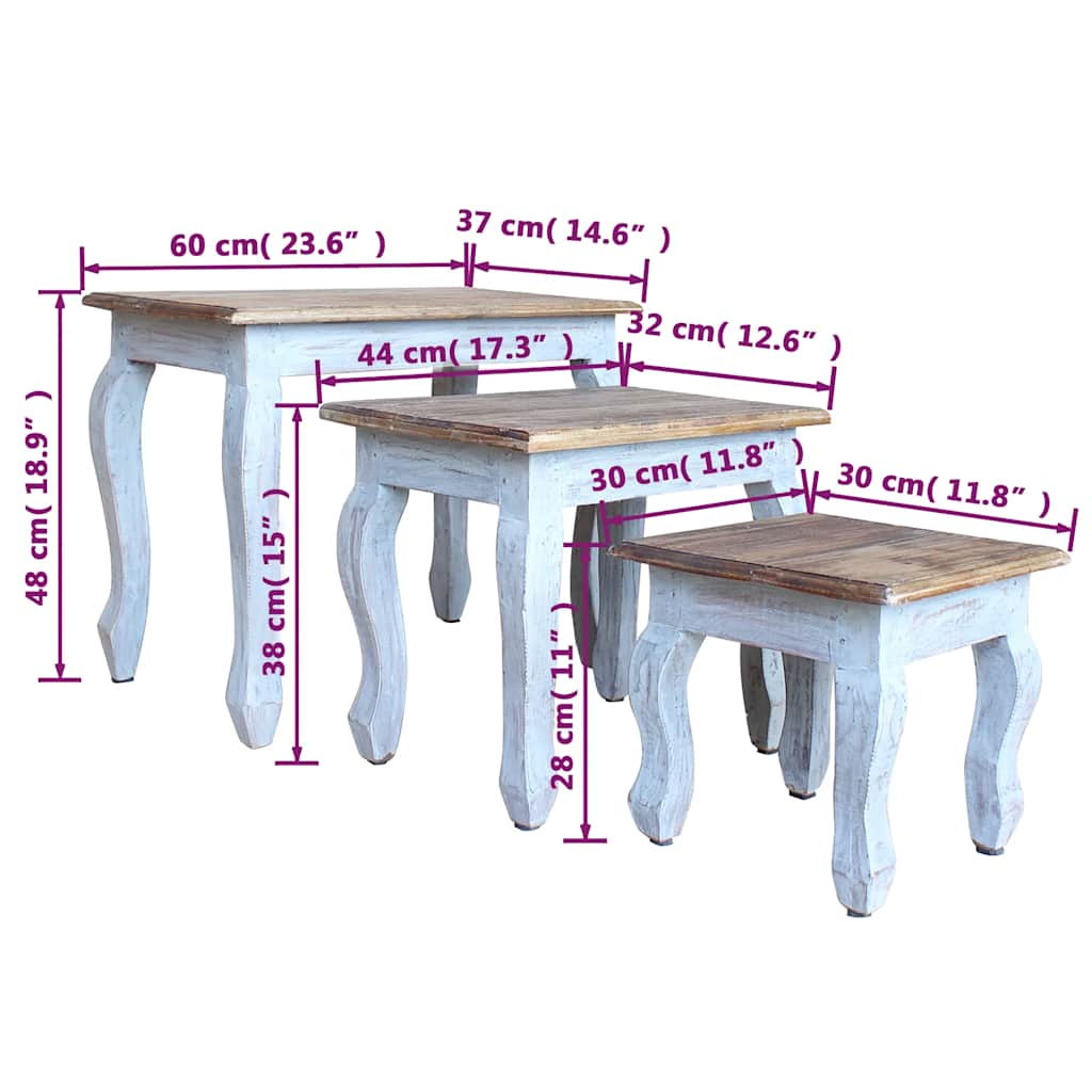Set Tavolini a Incastro 3 pz in Legno Massello di Mogano - homemem39