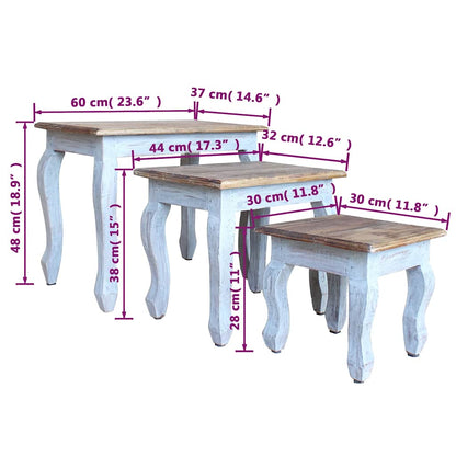 Set Tavolini a Incastro 3 pz in Legno Massello di Mogano - homemem39