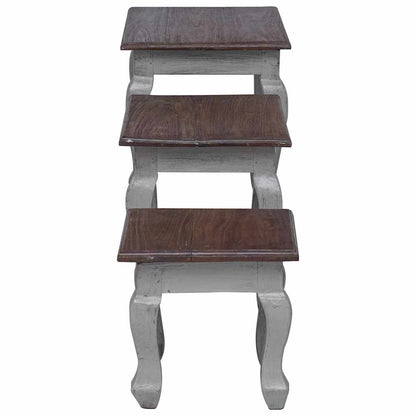 Set Tavolini a Incastro 3 pz in Legno Massello di Mogano | homemem39