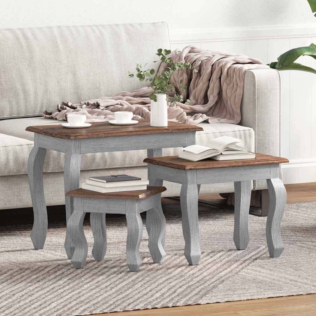 Set Tavolini a Incastro 3 pz in Legno Massello di Mogano