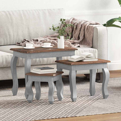 Set Tavolini a Incastro 3 pz in Legno Massello di Mogano