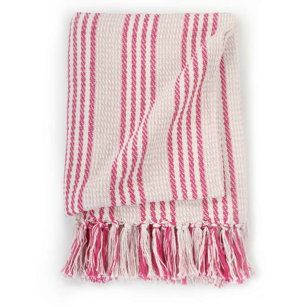 Copriletto in Cotone a Righe 220x250 cm Rosa e Bianco - homemem39