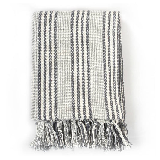 Copriletto in Cotone a Righe 160x210 cm Grigio e Bianco | homemem39