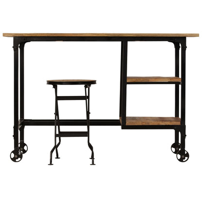Scrivania con Sgabello Pieghevole in Legno di Mango 115x50x76cm | homemem39