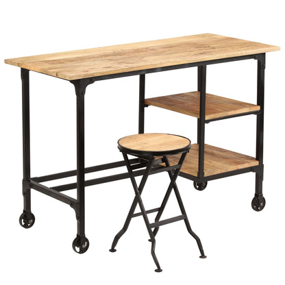 Scrivania con Sgabello Pieghevole in Legno di Mango 115x50x76cm | homemem39