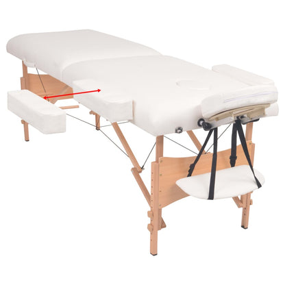 Set Lettino Massaggio Pieghevole 2 Zone 10 cm e Sgabello Bianco | homemem39